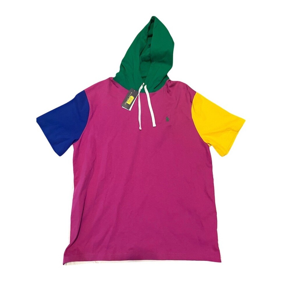 Polo Ralph Lauren T-Shirt Mens L Green Colorblock Short Sleeve Hoodie